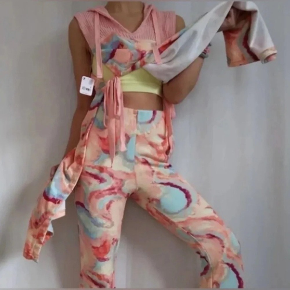 FP Movement Free People Swirl Print Flare Sweatpants Pink Blue Orange Small NWOT